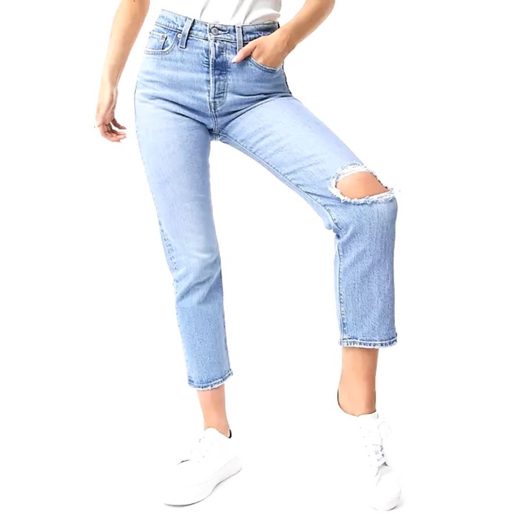 Levi's Jeans Wedgie Straight Light Wash cropped high waist distressed